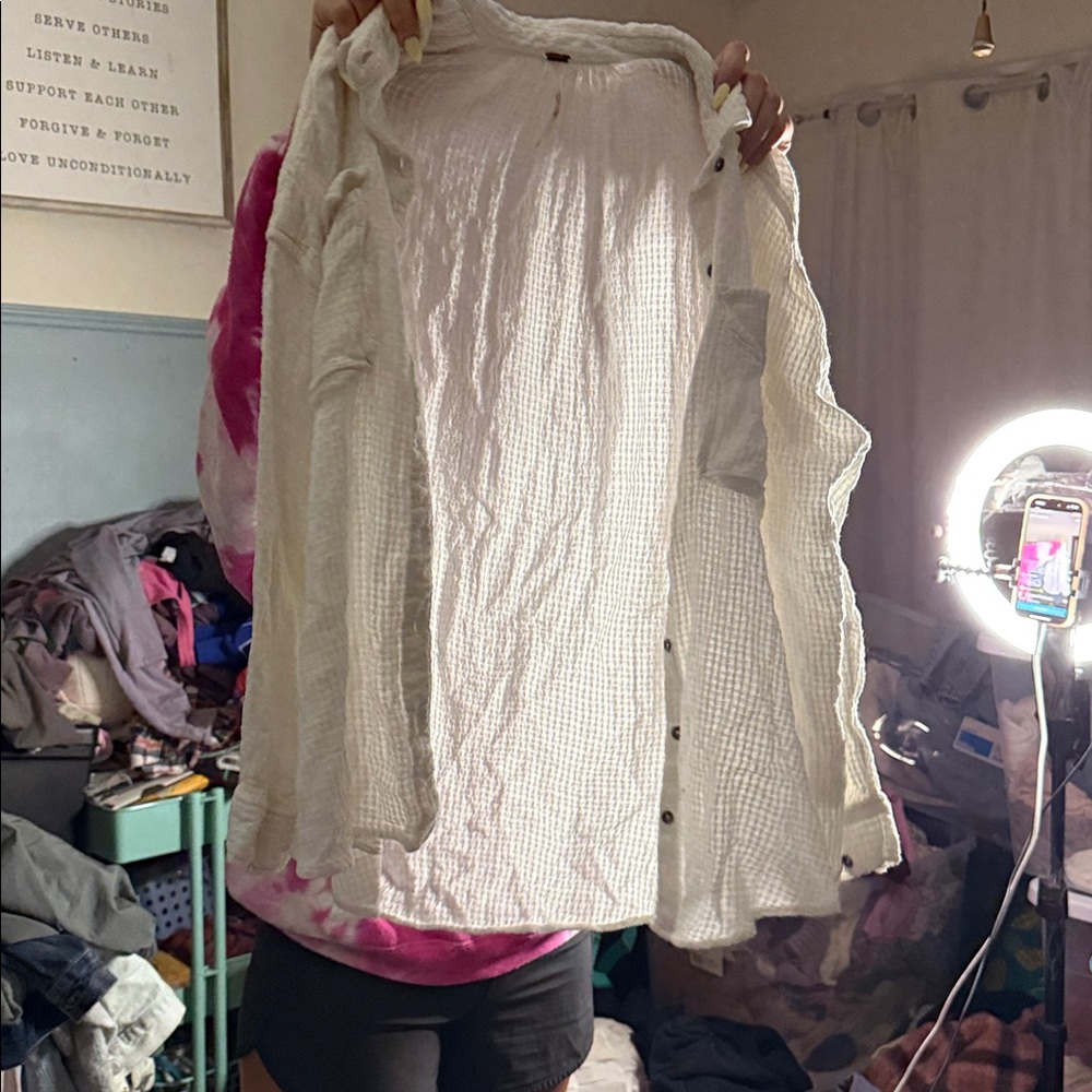 Free People White Button Down